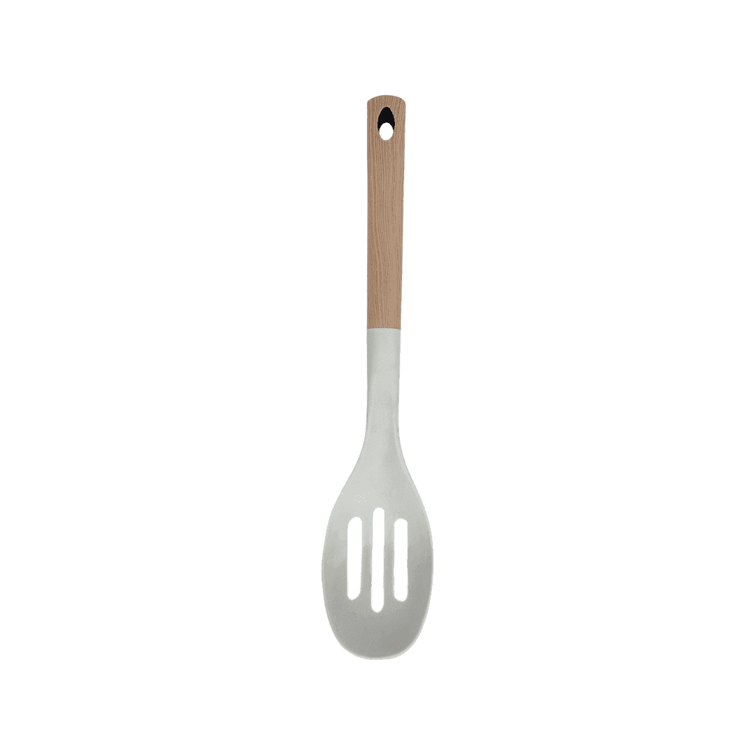 Tessie & Jessie - Silicone Serving Skimmer Spoon With Wooden Handle - White - 34x7cm - 520008027