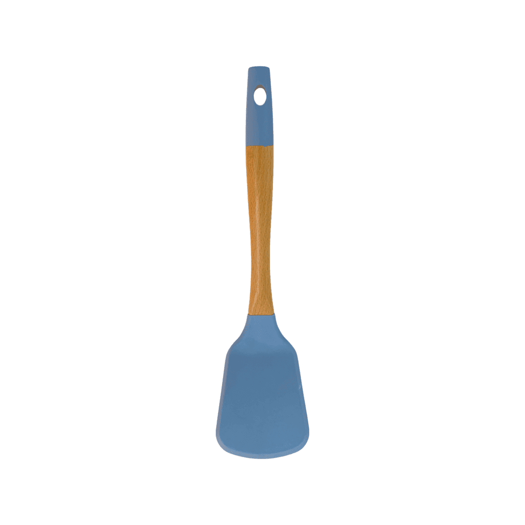 Tessie & Jessie - Silicone Serving Skimmer With Wooden Handle - Blue - 32x8cm - 520008083