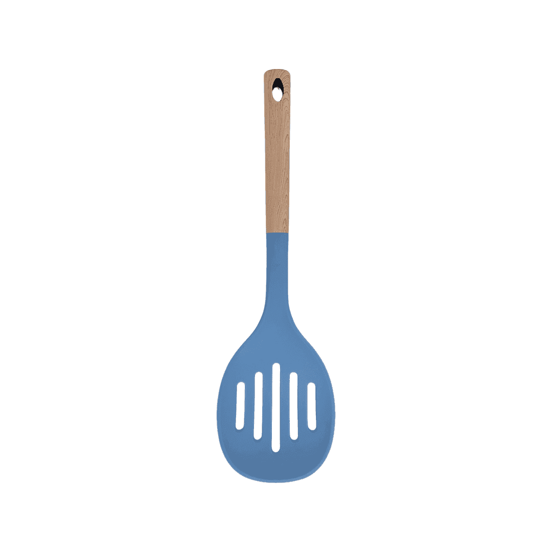 Tessie & Jessie - Silicone Serving Skimmer With Wooden Handle - Blue - 35x8cm - 520008034